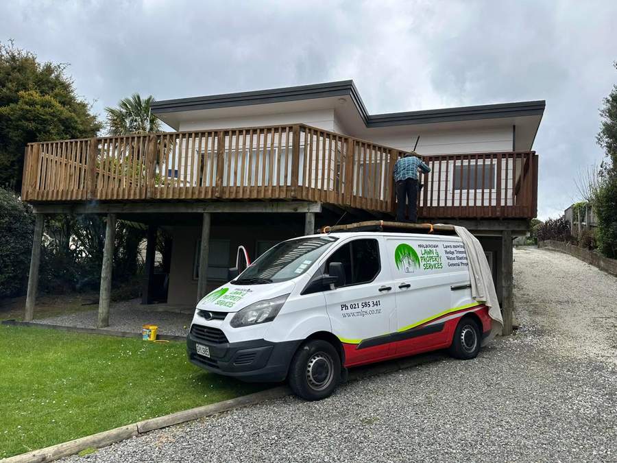 Water blasting a deck on a Marlborough property